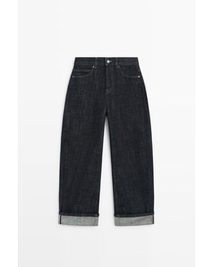 MASSIMO DUTTI Barrel Fit Jeans Met Hoge Taille En Omslag Aan De Zoom - Blauw