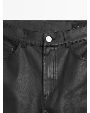 MASSIMO DUTTI High-Waist Straight-Leg Waxed Pants - Black