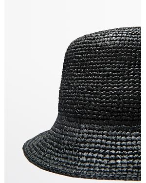 MASSIMO DUTTI Raffia Bucket Hat - Black