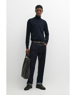MASSIMO DUTTI Cotton Blend Knit High-Neck Jumper - Blue
