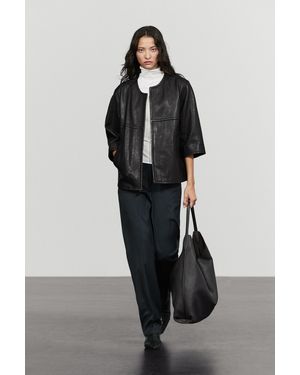 MASSIMO DUTTI Cropped Nappa Leather Jacket - Black