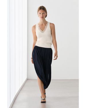 MASSIMO DUTTI V-Neck Top With Lace Detail - Blue