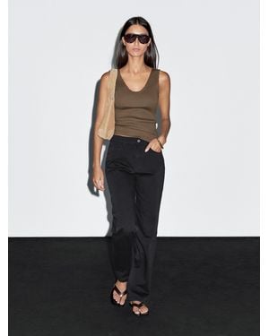 MASSIMO DUTTI Mid-Waist Straight-Leg Trousers - White