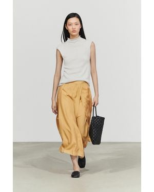 MASSIMO DUTTI Falda Midi Fluida 100% Seda Total Look - Neutro