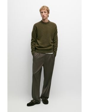 MASSIMO DUTTI 100% Wool Knit Round-Neck Jumper - Green