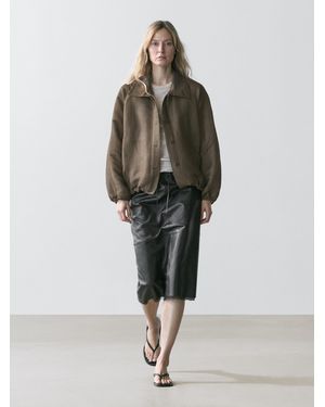 MASSIMO DUTTI Linen And Silk Bomber Jacket - Green