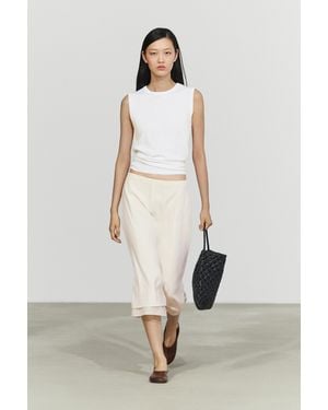 MASSIMO DUTTI Falda Midi Doble Detalle Costuras - Neutro