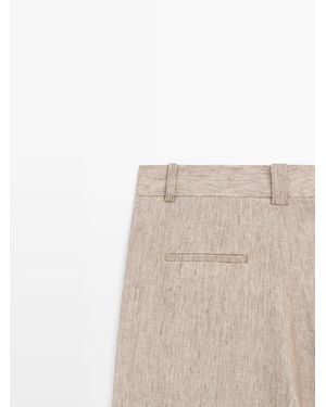 MASSIMO DUTTI Melange Linen Pleated Pants - Natural