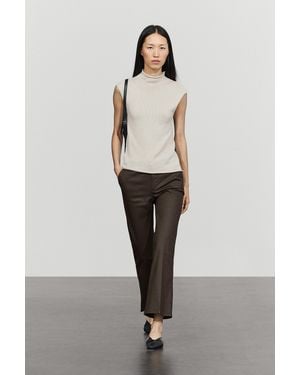 MASSIMO DUTTI Rubberised Cropped Flare Trousers - White