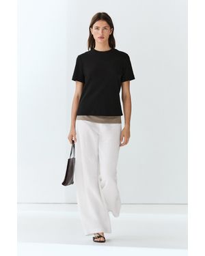 MASSIMO DUTTI Interlock-T-Shirt Mit Rundausschnitt Aus 100 Baumwolle - Schwarz