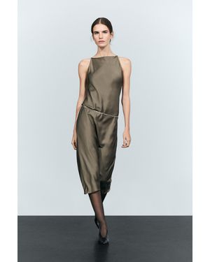 MASSIMO DUTTI Satin Flowing Midi Dress - Natural