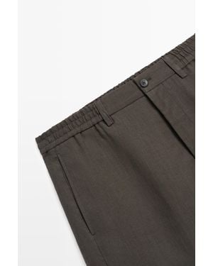 MASSIMO DUTTI Bermuda Corta 100% Lino - Marrón