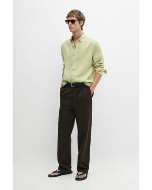 MASSIMO DUTTI 100% Linen Regular Fit Shirt - Green