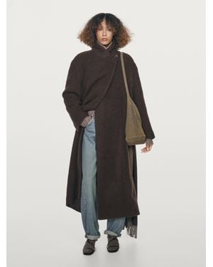 MASSIMO DUTTI Long Double-Breasted Coat With Brushed Finish - Brown
