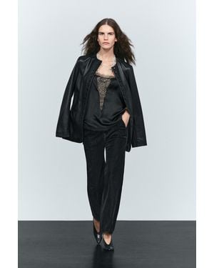 MASSIMO DUTTI Top Lencero Tirantes Finos Detalle De Encaje - Negro