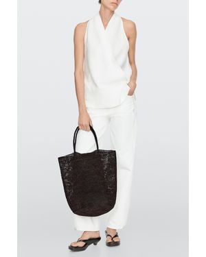 MASSIMO DUTTI Raffia Bucket Tote Bag - Black