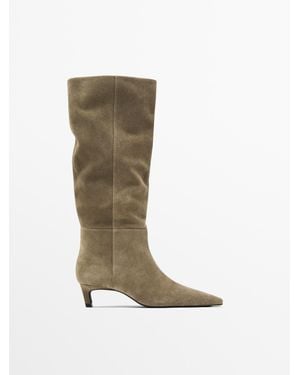 MASSIMO DUTTI Split Leather Heeled Boots - White
