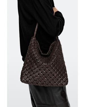 MASSIMO DUTTI Bolso Mediano Trenzado Piel Napa - Negro