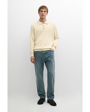 MASSIMO DUTTI 100% Cashmere Knit Polo Jumper - Natural