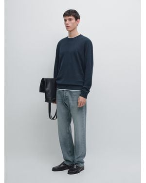 MASSIMO DUTTI Pull Col Rond En Maille De Coton Et De Laine - Bleu
