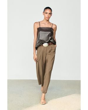 MASSIMO DUTTI Flowing Cropped Wide-Leg Trousers - Natural
