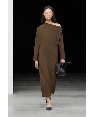 MASSIMO DUTTI Vestito Midi Fluido Con Scollo Asimmetrico - Nero
