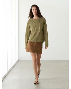 MASSIMO DUTTI Jersey Punto Cuello Redondo 100% Lino - Verde