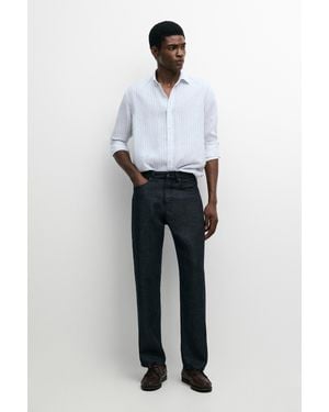 MASSIMO DUTTI Extra-Fine 100% Linen Striped Shirt - White