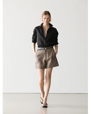 MASSIMO DUTTI Short Linen Bermuda Shorts - Brown