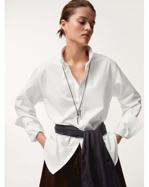 MASSIMO DUTTI Collar Colgante Péndulo Cordón Piel - Blanco