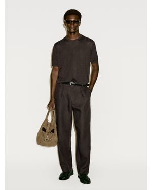 MASSIMO DUTTI Silk Blend Knit T-Shirt - Brown