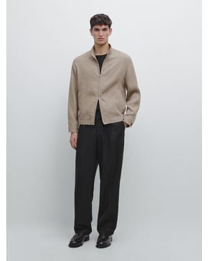 MASSIMO DUTTI Total Look Faded Linen Bomber Jacket - Brown