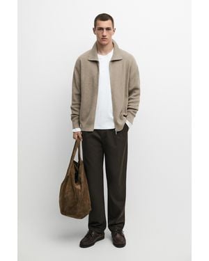 MASSIMO DUTTI 100% Cotton Ribbed Knit Cardigan - White