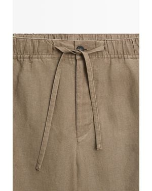 MASSIMO DUTTI 100% Linen Cargo Bermuda Shorts - Natural