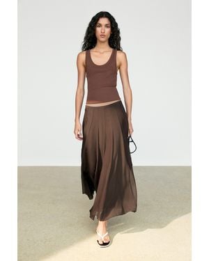 MASSIMO DUTTI Flowing Flared Midi Skirt - Brown