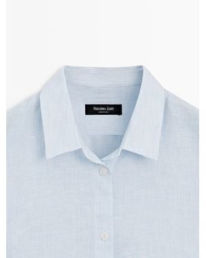 MASSIMO DUTTI Flowing Pinstriped 100% Linen Shirt - White