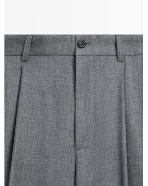 MASSIMO DUTTI Relaxed-Fit Wool Pants With Dart Detail - Blue
