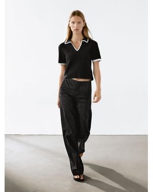 MASSIMO DUTTI Polo À Manches Courtes En Maille De Coton - Noir
