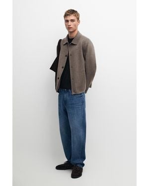 MASSIMO DUTTI Striped Double Wool-Blend Jacket - Blue