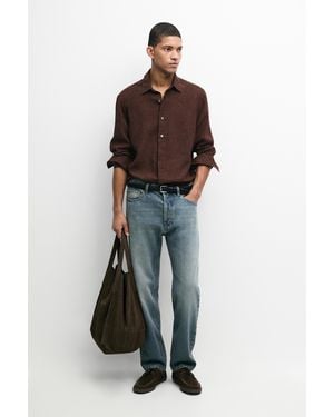 MASSIMO DUTTI 100% Linen Regular Fit Shirt With Button Detail - Brown