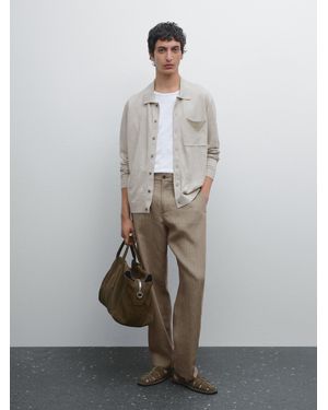 MASSIMO DUTTI Cárdigan Punto Bolsillo 100% Lino - Gris