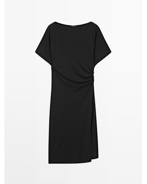 MASSIMO DUTTI Midi-Jurk Met Plooi - Zwart