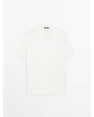 MASSIMO DUTTI Short Sleeve Linen And Cotton Blend T-Shirt - White