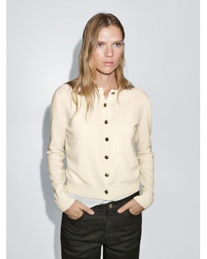 MASSIMO DUTTI Cardigan Boutons Dorés 100 Laine - Neutre