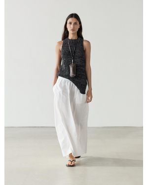 MASSIMO DUTTI Long Gathered Poplin Skirt - White