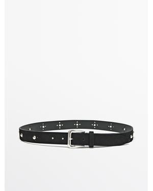 MASSIMO DUTTI Die-Cut Studded Belt - White