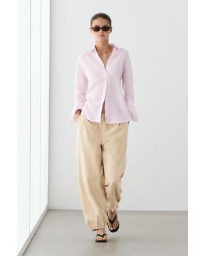 MASSIMO DUTTI 100% Linen Shirt With Striped Details - Pink