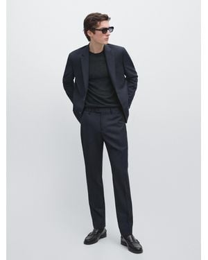 MASSIMO DUTTI 100% Cool Wool Suit Blazer - Blue