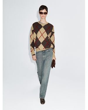 MASSIMO DUTTI Jersey Detalle Rombos Mezcla Lana - Neutro
