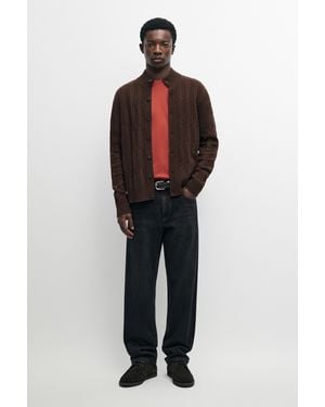 MASSIMO DUTTI Wool Blend Cable Knit Cardigan - Brown